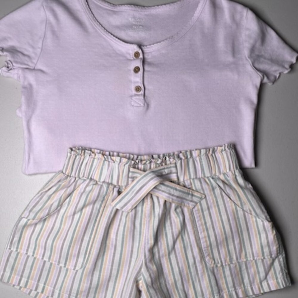 Carter's Girls Two Piece Pull-On Linen Shorts Set, Size 7